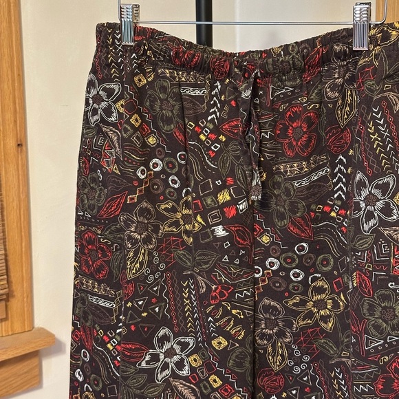 Brown Pull On Adjustable Fun Patterned Pants Size 14 Breckenridge Culottes A10 - Picture 4 of 9